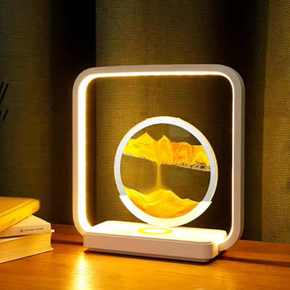 Moderne Art Deco quadratische Sandmalerei Metall ABS Silikatglas drahtlose Ladung USB Touch-Dimmer LED Tischlampe Nachtlicht für Nachttisch