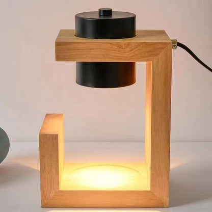 Traditionelle Bauernhaus Metall Gummi Geometrische Linie Zylinder Holz 1-Lampe schmelzendes Wachs Tischlampe für Schlafzimmer