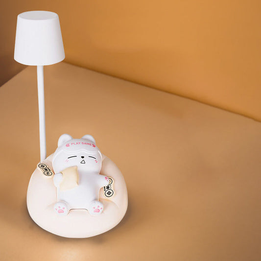 Zeitgenössische kreative wiederaufladbare ABS PVC schlafende Katze LED Tischlampe Nachtlicht für den Nachttisch