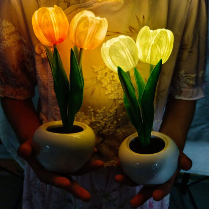 Moderne kreative Simulation Tulpen-Pfingstrose LED Nachtlicht Tischlampe