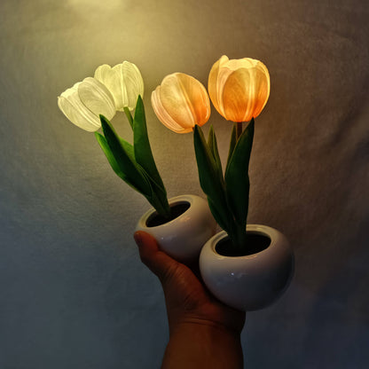 Moderne kreative Simulation Tulpen-Pfingstrose LED Nachtlicht Tischlampe