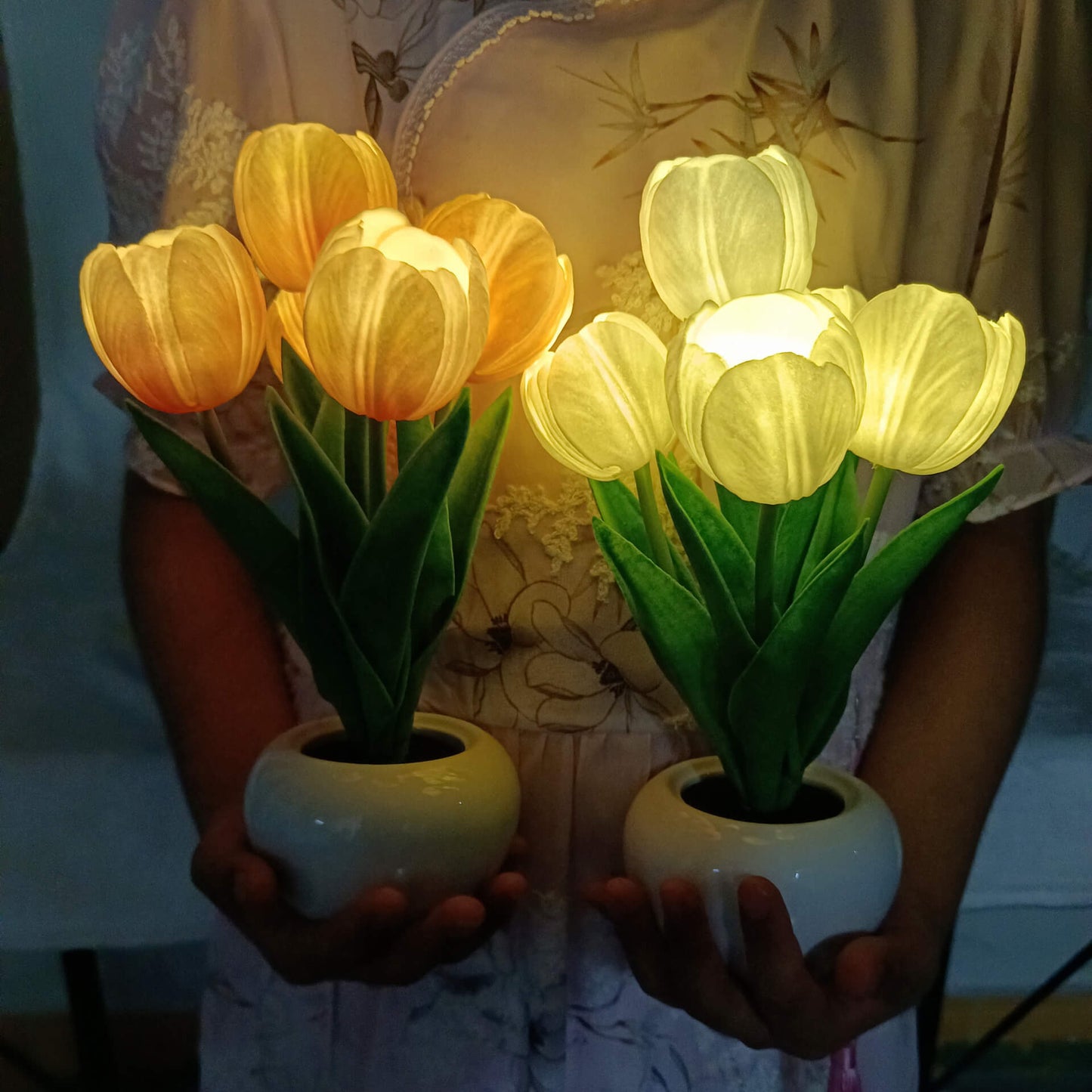 Moderne kreative Simulation Tulpen-Pfingstrose LED Nachtlicht Tischlampe