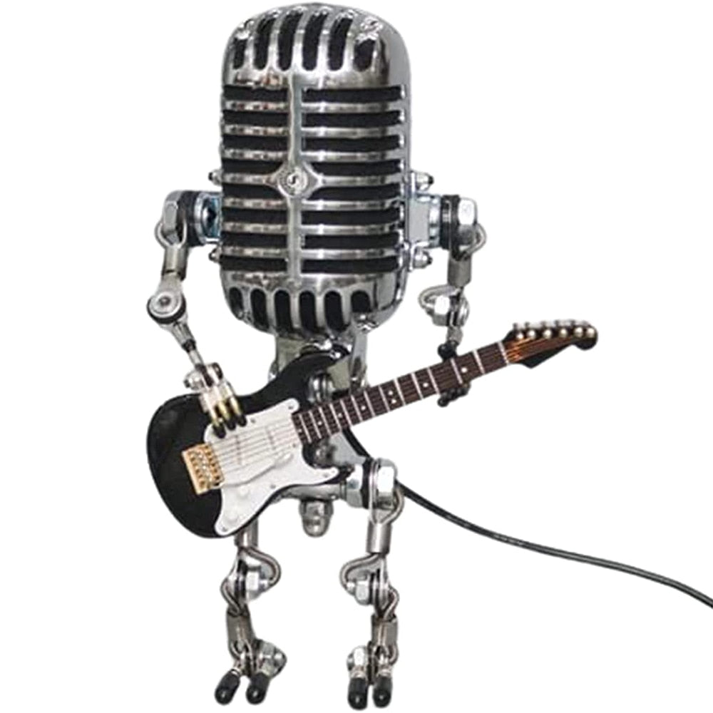 RoyaleGlow Vintage Mikrofon Roboter Lampe mit Gitarre - Einzigartige Wohnkultur