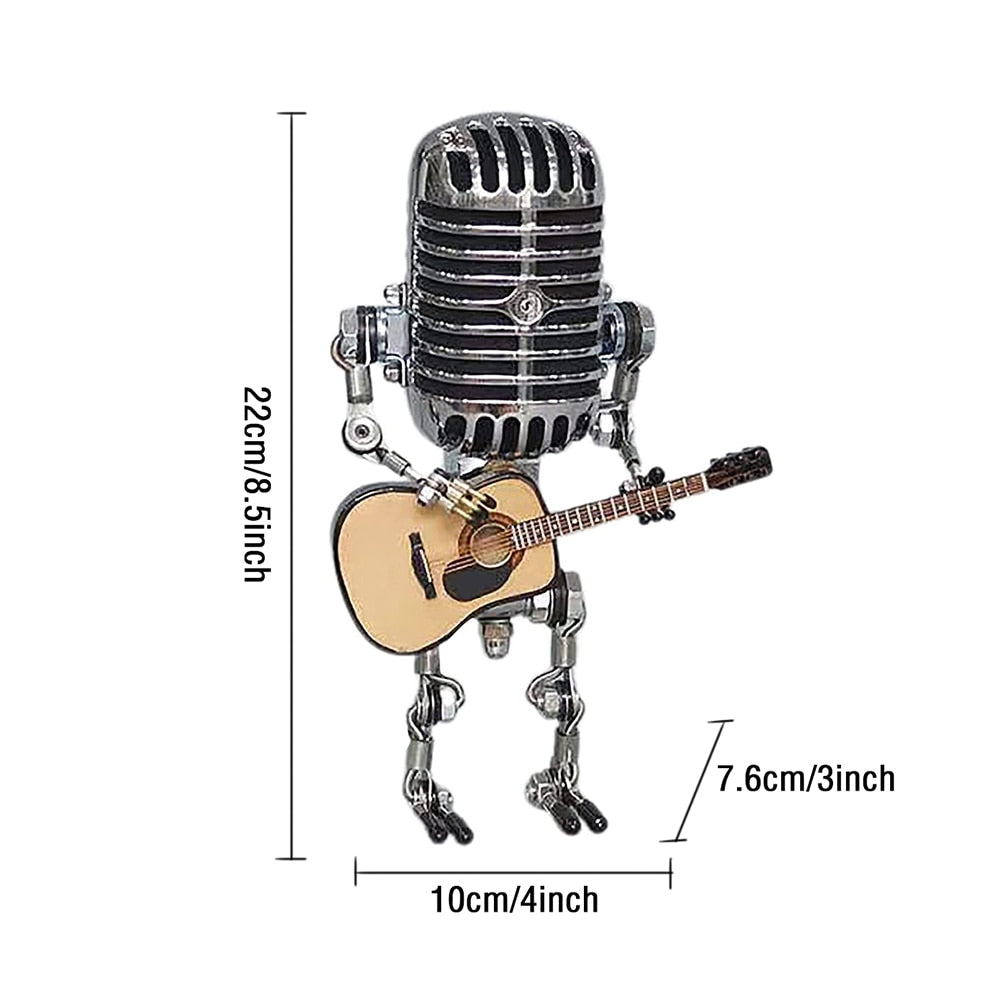 RoyaleGlow Vintage Mikrofon Roboter Lampe mit Gitarre - Einzigartige Wohnkultur