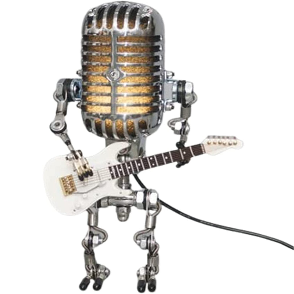 RoyaleGlow Vintage Mikrofon Roboter Lampe mit Gitarre - Einzigartige Wohnkultur