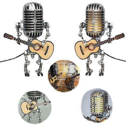 RoyaleGlow Vintage Mikrofon Roboter Lampe mit Gitarre - Einzigartige Wohnkultur