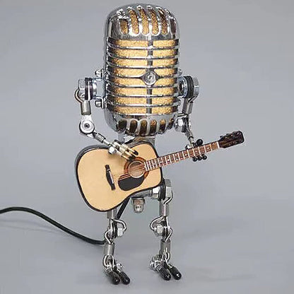 RoyaleGlow Vintage Mikrofon Roboter Lampe mit Gitarre - Einzigartige Wohnkultur