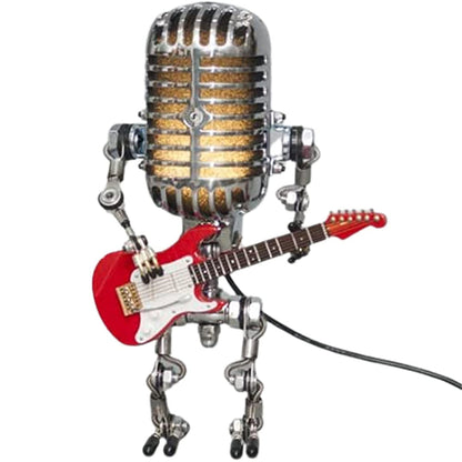 RoyaleGlow Vintage Mikrofon Roboter Lampe mit Gitarre - Einzigartige Wohnkultur