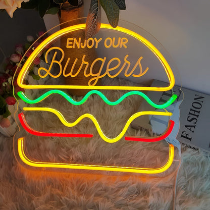 Fastfood-Neonschild - Buntes Fast Food Schild - USB Nachtlicht