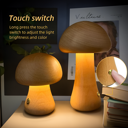 DreamyGlow - Touch Switch Holz Pilz LED Nachtlicht