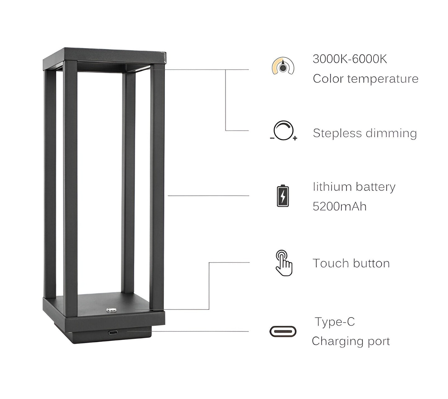 VerticaBeam - 3D rechteckige schwarze LED-Tischlampe