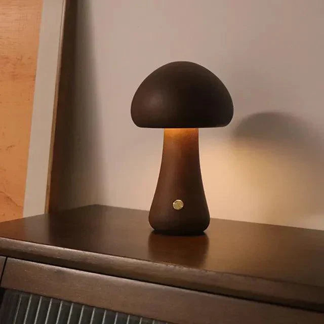 Mushglow Wireless Mushroom Tischlampe | Holz & Schaum, Helligkeitsanpassung, USB, Wiederaufladbar