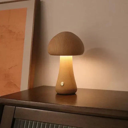 Mushglow Wireless Mushroom Tischlampe | Holz & Schaum, Helligkeitsanpassung, USB, Wiederaufladbar