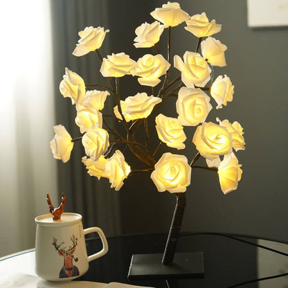 24 Lichtsimulation Rosenbaum PVC LED Warmweiß USB Dekoration Tischlampe