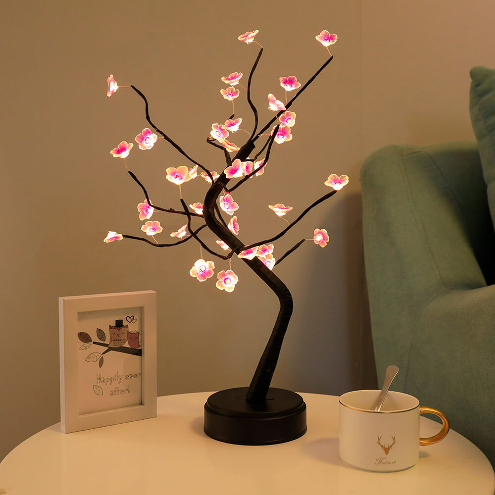 Bonsai Baumlicht Pflaumenblütenlicht Fernbedienung Kleine LED Tischlampen