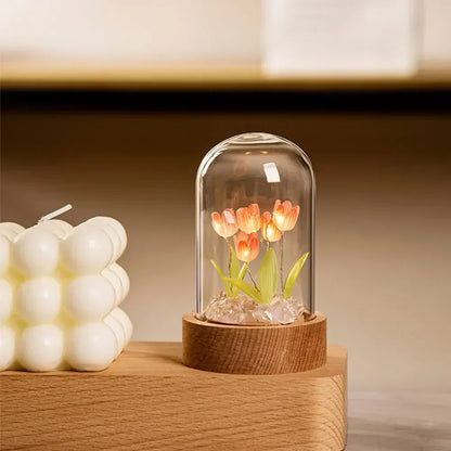 Handgemachte Tulpen-Nachtlampe mit zartem Glasdeckel | Elegante Stimmungsbeleuchtung - TulipGlass