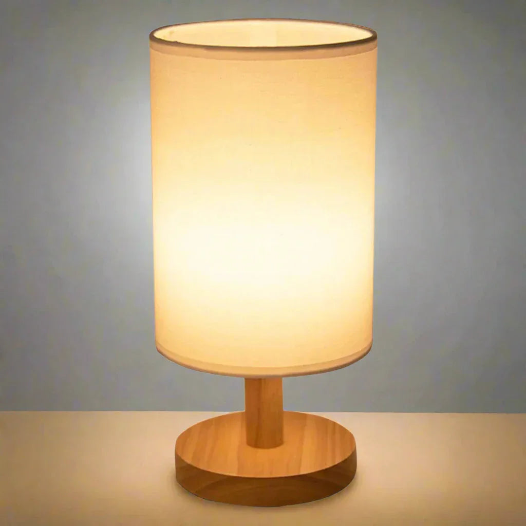 Holz Leinen Tischlampe mit Touch-Bedienung | USB-betriebene LED Nachtlampe | Warmweiße Stimmungslicht für gemütliche Wohnkultur - Damero