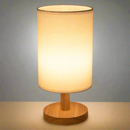 Holz Leinen Tischlampe mit Touch-Bedienung | USB-betriebene LED Nachtlampe | Warmweiße Stimmungslicht für gemütliche Wohnkultur - Damero