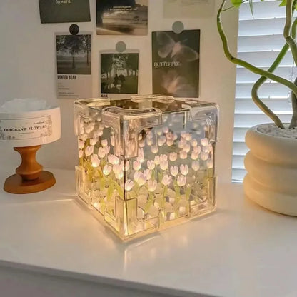 Lampe Cube Spiegel Tulipe DIY, Nachtlicht 3D Kreativ