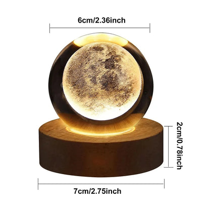 Strahlend - 3D-Kristalllampe mit planetarischen Projektionen - USB-Beleuchtung Gemütliche Atmosphäre