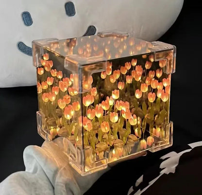 Lampe Cube Spiegel Tulpe DIY, Nachtlicht 3D Kreativ