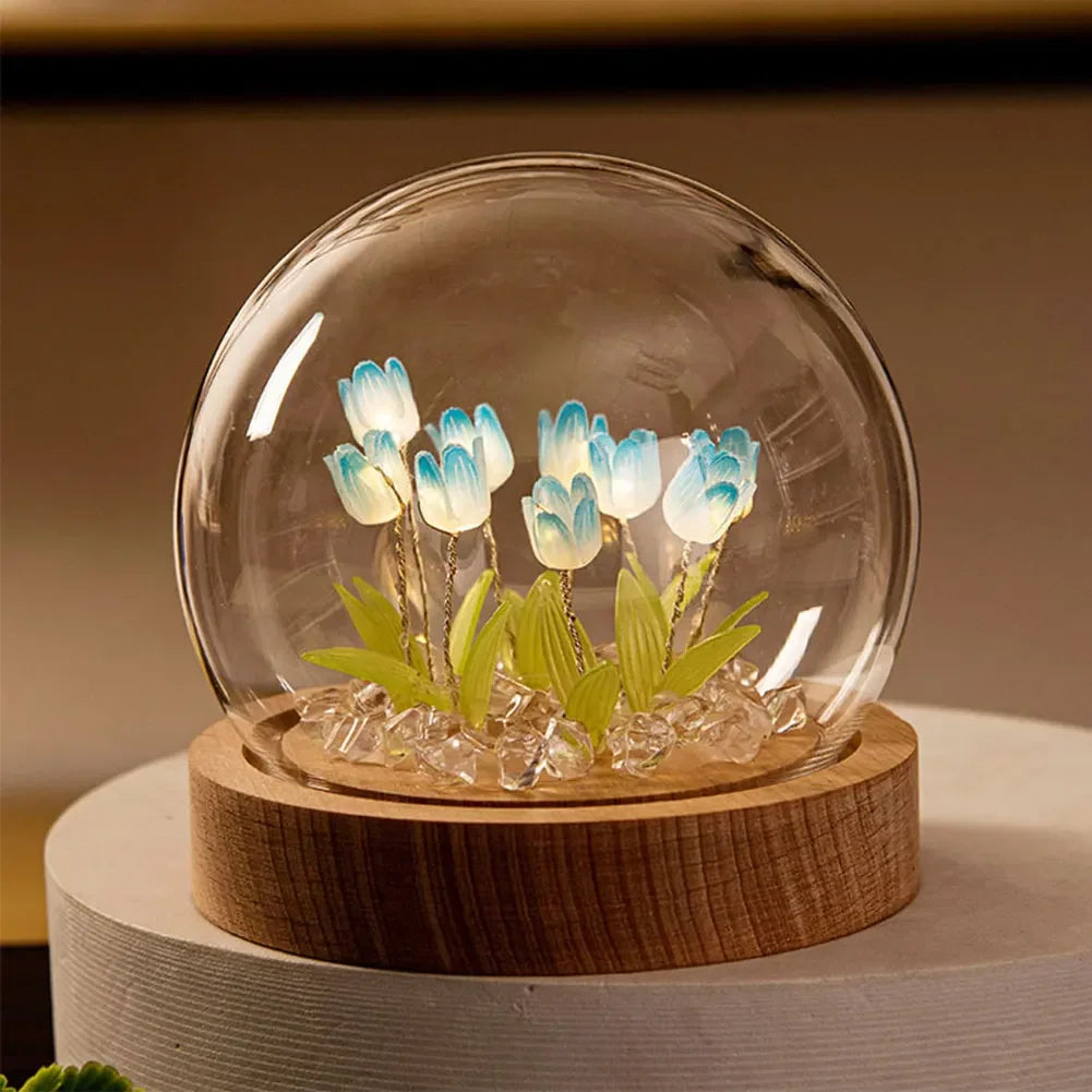 Handgemachte Tulpen-Nachtlampe mit zartem Glasdeckel | Elegante Stimmungsbeleuchtung - TulipGlass