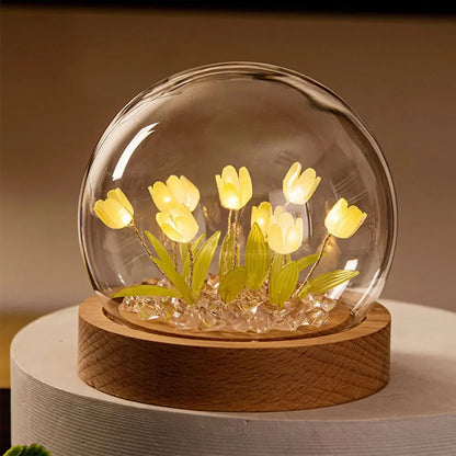 Handgemachte Tulpen-Nachtlampe mit zartem Glasdeckel | Elegante Stimmungsbeleuchtung - TulipGlass