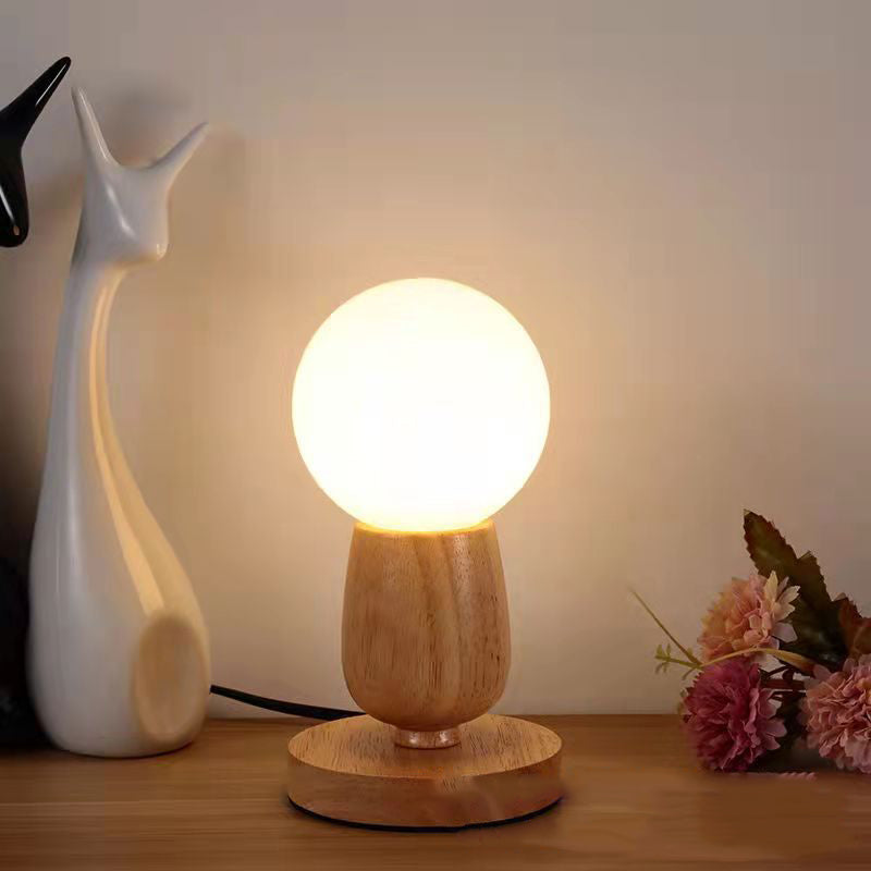 Moderne skandinavische Orb-Glas Holz 1-Licht Tischlampe für das Schlafzimmer