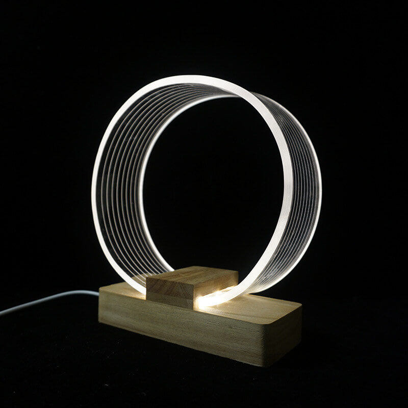 Nordic Minimalist Hoch Translucent Acryl Kreis Ring Buche Holz Basis LED Tischlampe