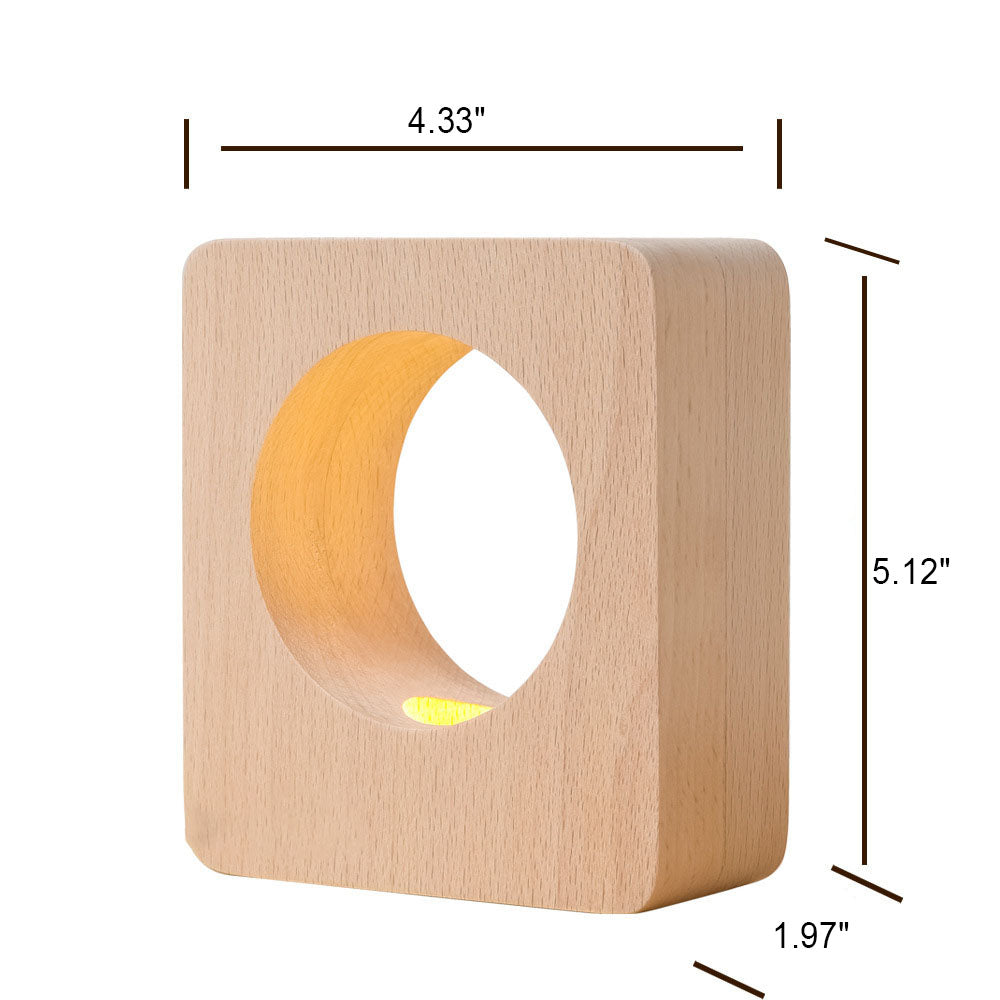 Moderne Quadratische Baumloch Massivholz USB Wiederaufladbare LED Nachtlicht Tischlampe