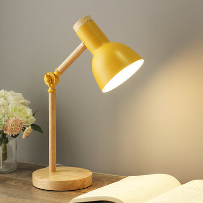 Moderne Minimalistische Macaron Runde Horn Holz Eisen 1-Licht Tischlampe Für Schlafzimmer