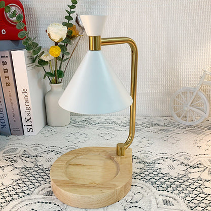 Zeitgenössische kreative Eisen konische Schirm Holzsockel 1-Licht schmelzende Wachstischlampe für Schlafzimmer