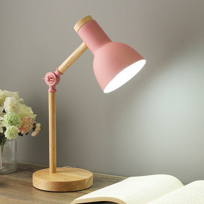 Moderne Minimalistische Macaron Runde Horn Holz Eisen 1-Licht Tischlampe Für Schlafzimmer