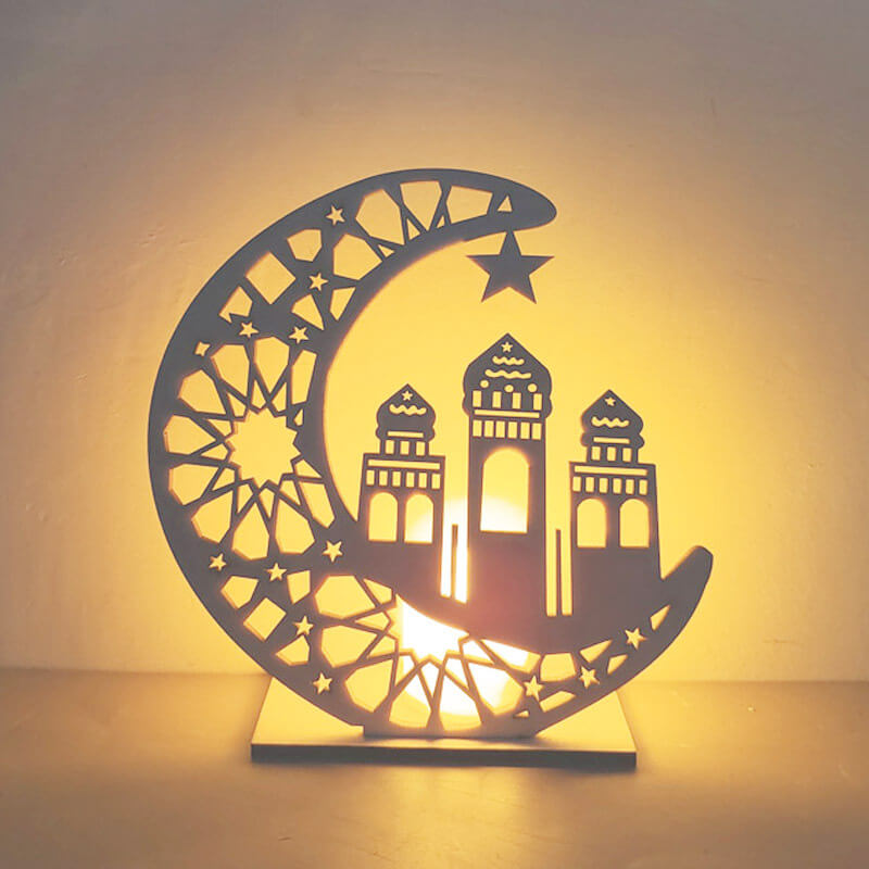 Eid Kreative Mond Holz LED Nachtlicht Dekorative Tischlampe