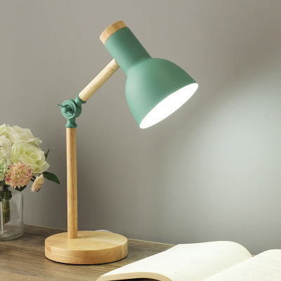 Moderne Minimalistische Macaron Runde Horn Holz Eisen 1-Licht Tischlampe Für Schlafzimmer