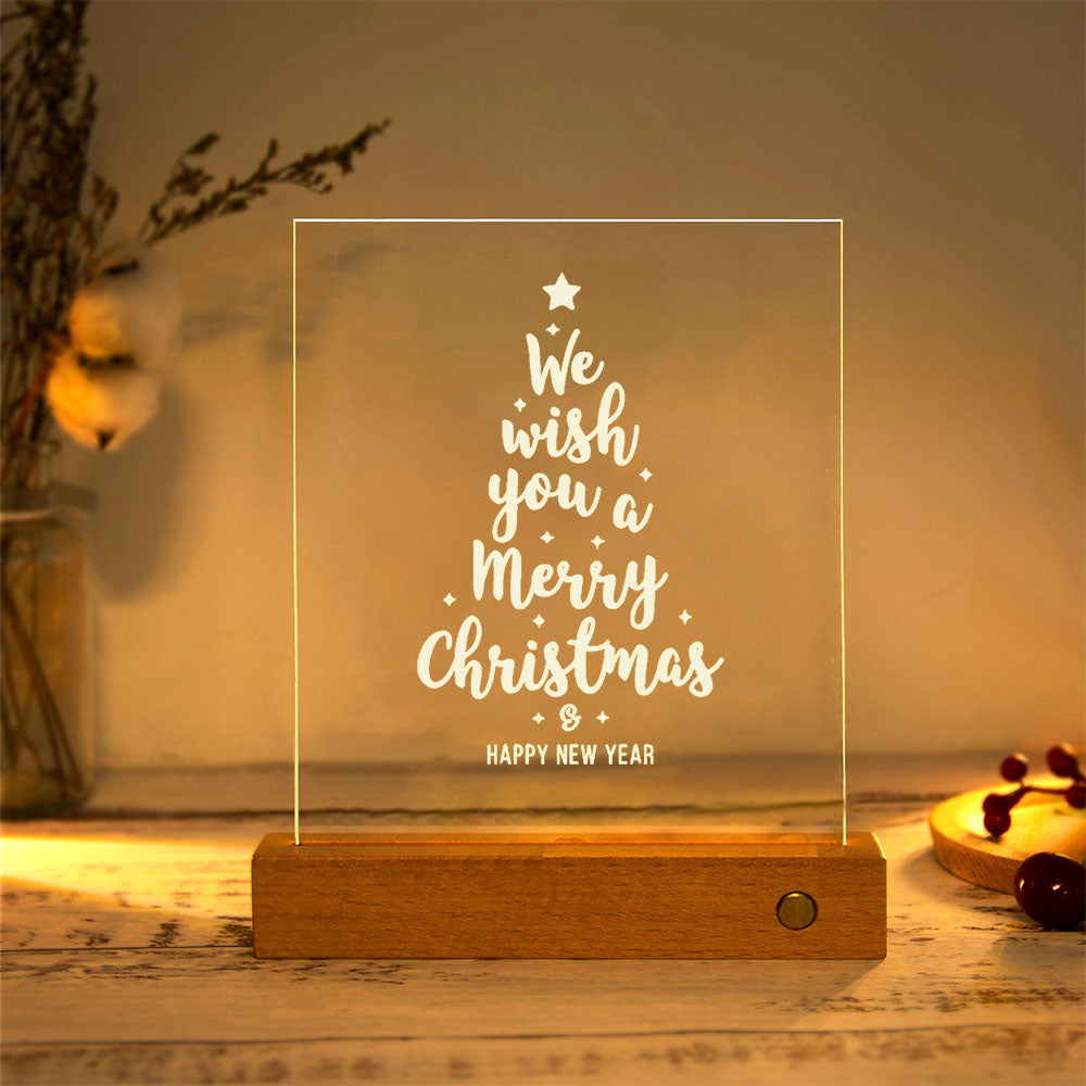 Moderne Weihnachts rechteckige Acrylplatte Massivholz USB LED Tischlampe