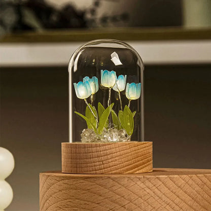 Handgemachte Tulpen-Nachtlampe mit zartem Glasdeckel | Elegante Stimmungsbeleuchtung - TulipGlass