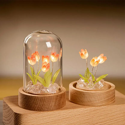 Handgemachte Tulpen-Nachtlampe mit zartem Glasdeckel | Elegante Stimmungsbeleuchtung - TulipGlass