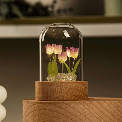 Handgemachte Tulpen-Nachtlampe mit zartem Glasdeckel | Elegante Stimmungsbeleuchtung - TulipGlass