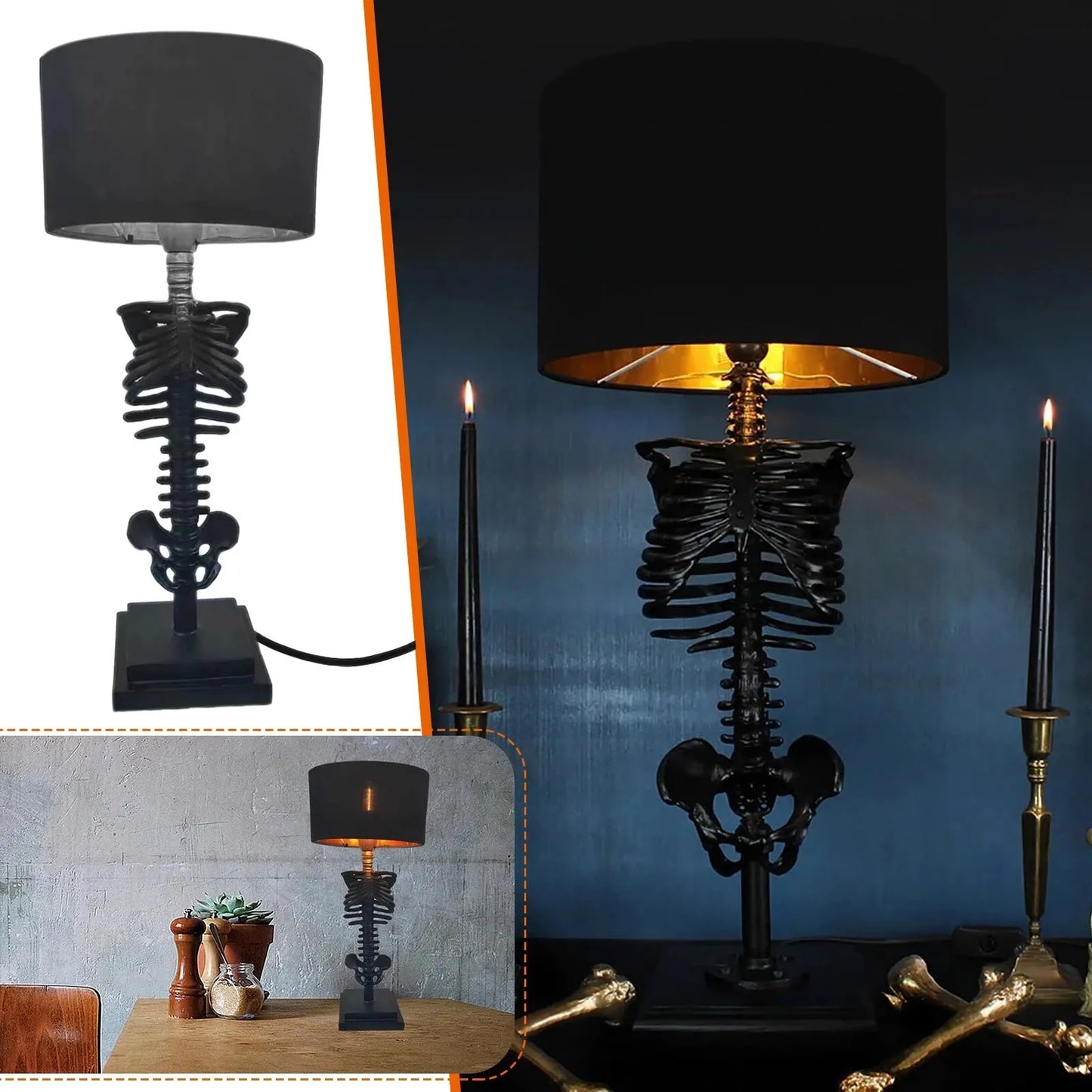 Handgefertigte Gothic Skelett Tischlampe