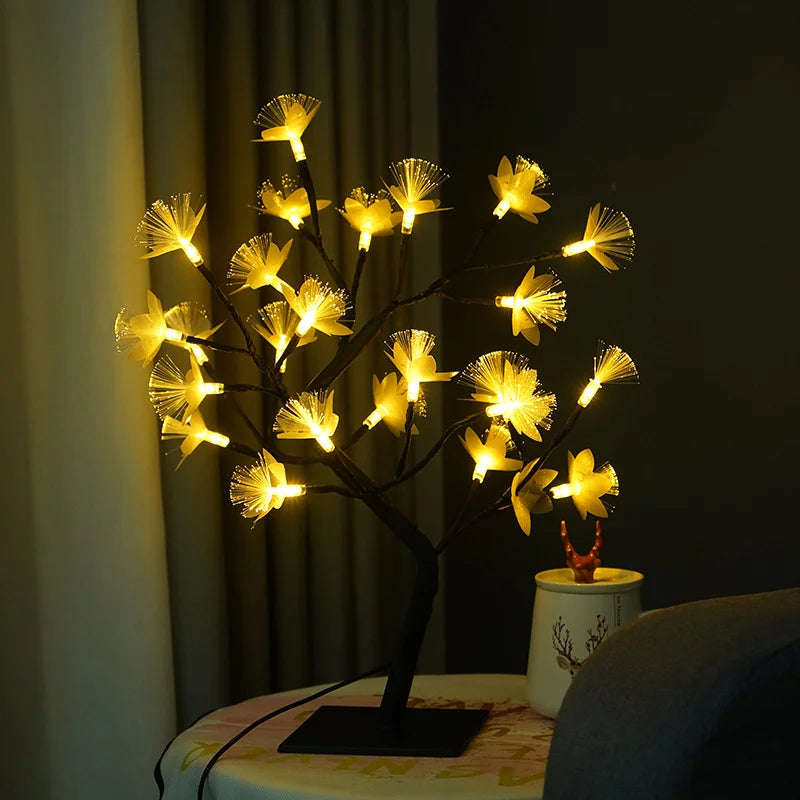 Birke Faseroptische Blume Baum Licht Warmweiß USB 45cm