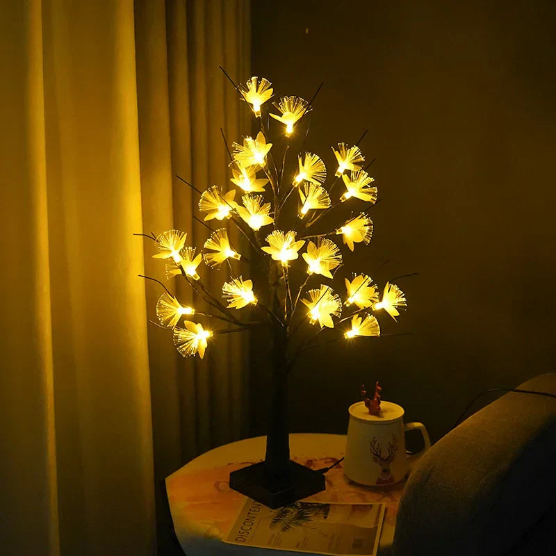 Birke Faseroptische Blume Baum Licht Warmweiß USB 45cm