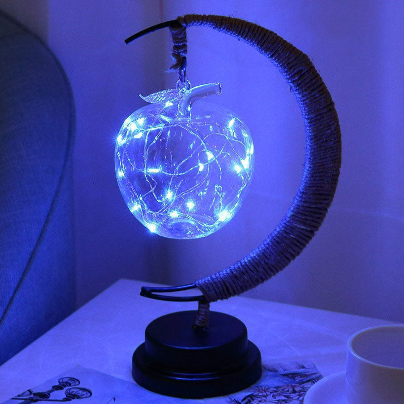 Moderne Dekorative Mond Orb Sterne Eisen Kunststoff Rattan Batterie USB Tischlampe