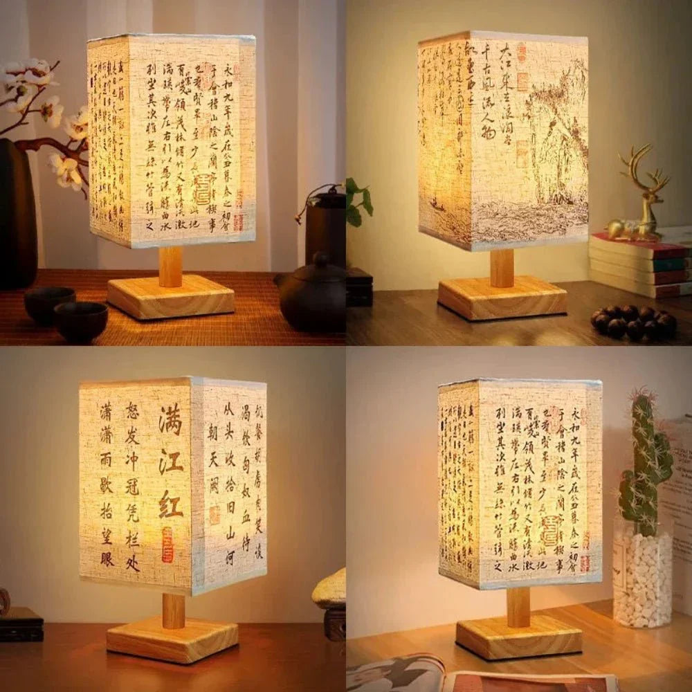 Chinesischer Stil Holz Kalligrafie Lampe