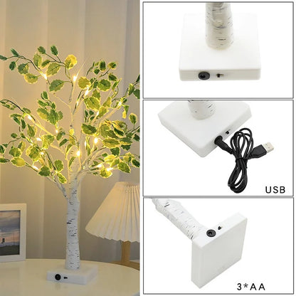 Grüne Blätter LED Baum Lichter 50cm Warmweiß Deko