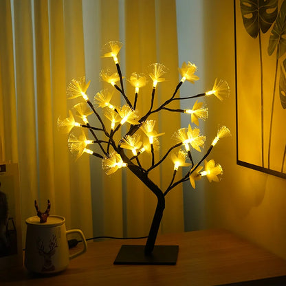 Birke Faseroptische Blume Baum Licht Warmweiß USB 45cm