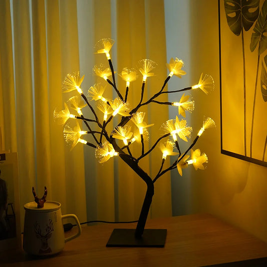 Birke Faseroptische Blume Baum Licht Warmweiß USB 45cm