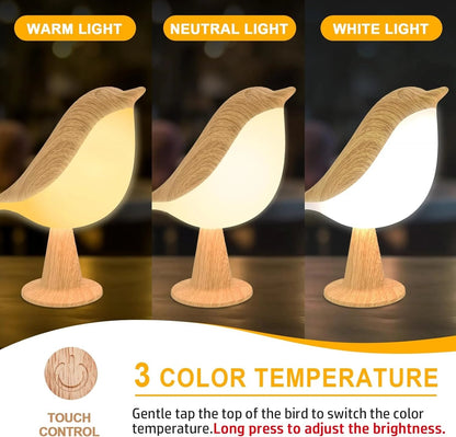 Touch-Control Holz Vogel Nachtlicht - Wiederaufladbare LED Nachttischlampe