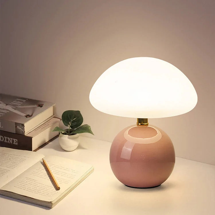 Creme Pilz Lampe LED Dimmbar 20cm Bauhaus Stil