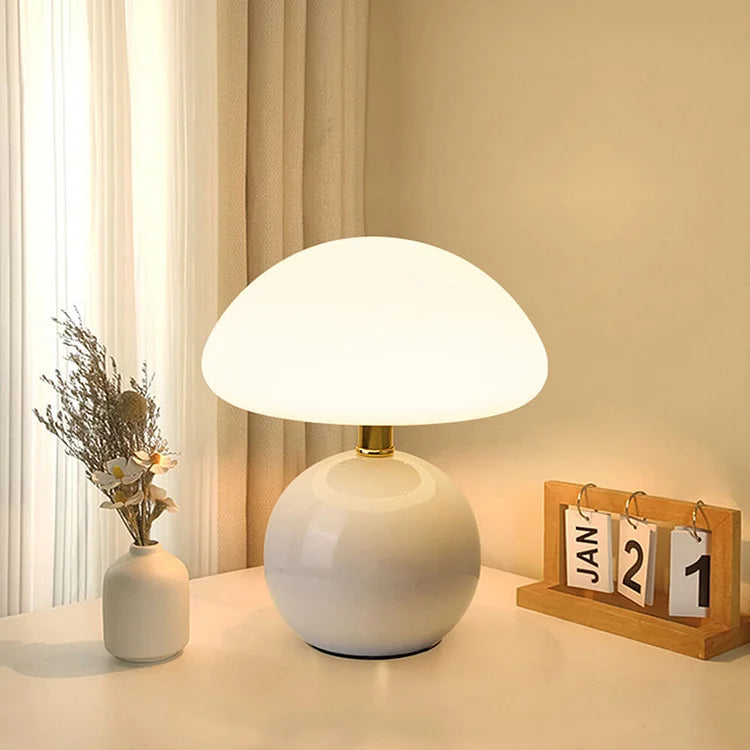 Creme Pilz Lampe LED Dimmbar 20cm Bauhaus Stil